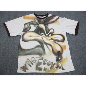 Vintage LOT29 Shirt Mens 3XL White Wile E Coyote Graphic Looney Tunes Cartoon